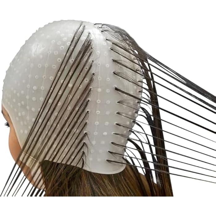 Highlight Hair Dye Cap Silicone Hair Dye Cap Elastic Reusable Hair Dye Cap with Pre-Drilled Half Bow Holes for Thick and Long Hair Professional Highlighting Lightening - Image 5